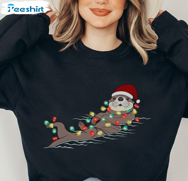 Weihnachtlicher Shirt, Otter Christmas Lights Sweatshirt Unisex Hoodie