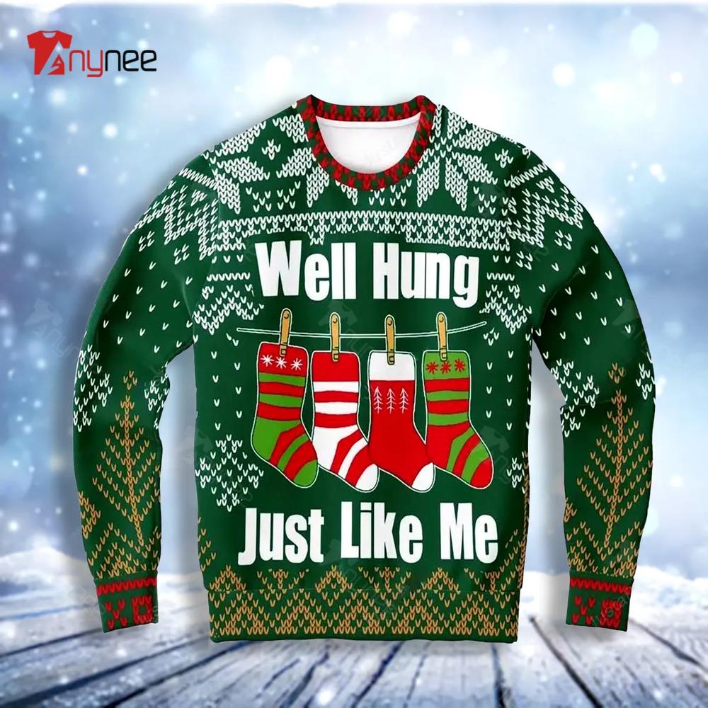 Well Hung Just Like Me Ugly Christmas Sweater- Best Christmas Gifts 2023