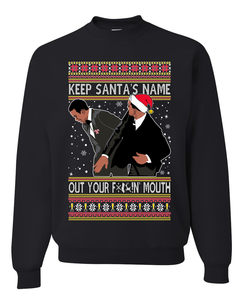 Will Smith Slapping Chris Rock Award Show Meme Clean Ugly Christmas Sweater Unisex Crewneck Graphic Sweatshirt- Best Christmas Gifts 2023