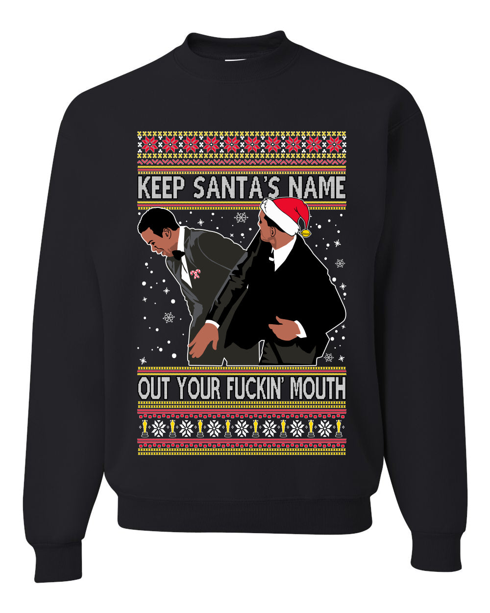 Will Smith Slapping Chris Rock Meme Award Show Ugly Christmas Sweater Unisex Crewneck Graphic Sweatshirt- Best Christmas Gifts 2023