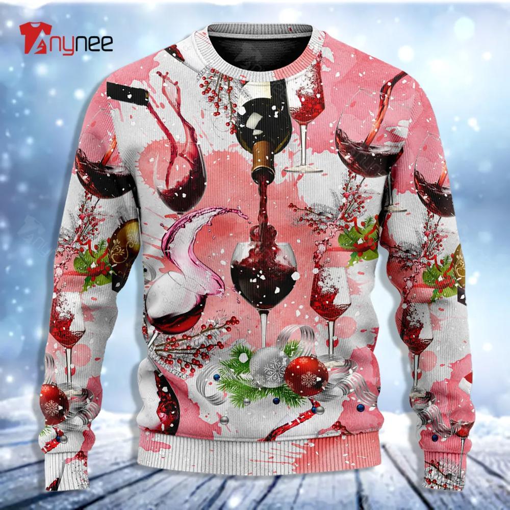 Wine Drinking A Glass Of Fine Wine On Ugly Christmas Sweater- Best Christmas Gifts 2023