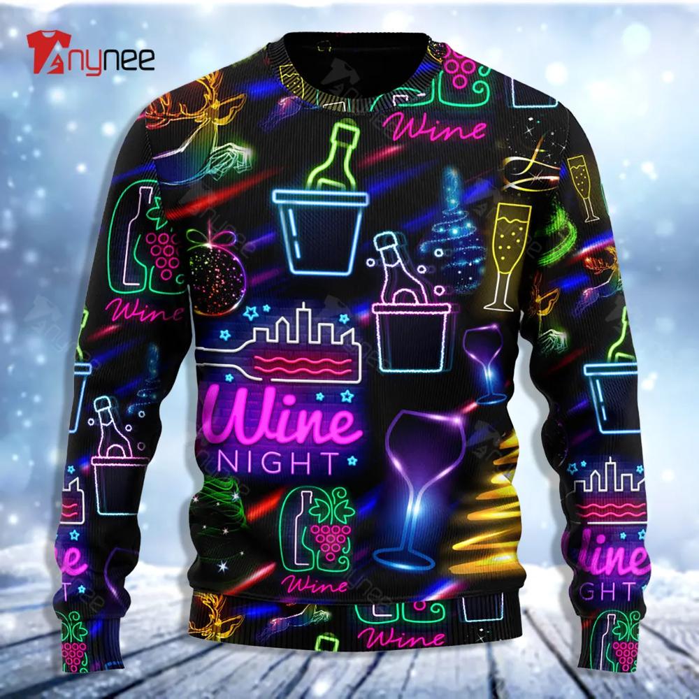 Wine Neon Art Drinking Ugly Christmas Sweater- Best Christmas Gifts 2023