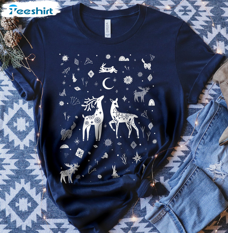 Winter Solstice Christmas Shirt, Mystical Nordic Whimsical Woodland Unisex T-shirt Long Sleeve