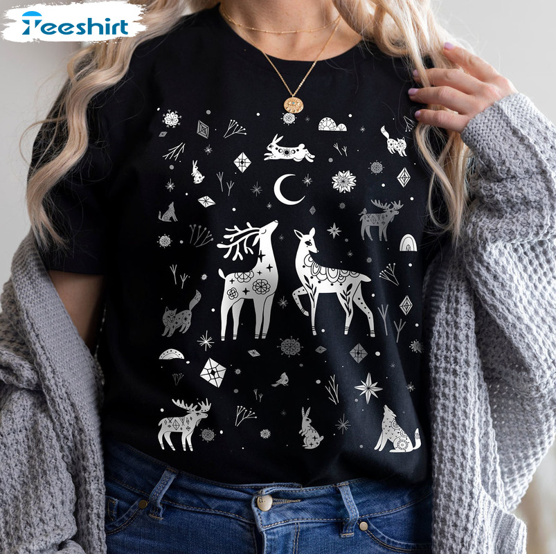 Winter Solstice Christmas Shirt, Mystical Nordic Whimsical Woodland Unisex T-shirt Long Sleeve