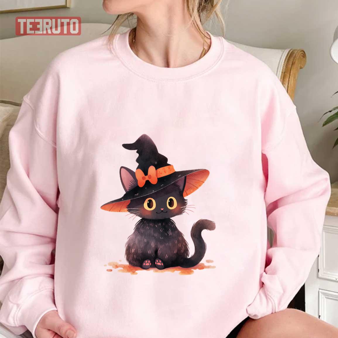 Witch Cat In Graphic8 Halloween Unisex T-Shirt