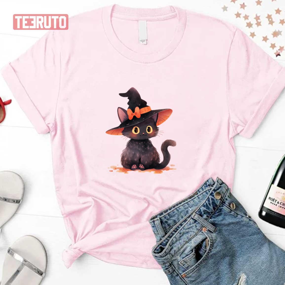 Witch Cat In Graphic8 Halloween Unisex T-Shirt