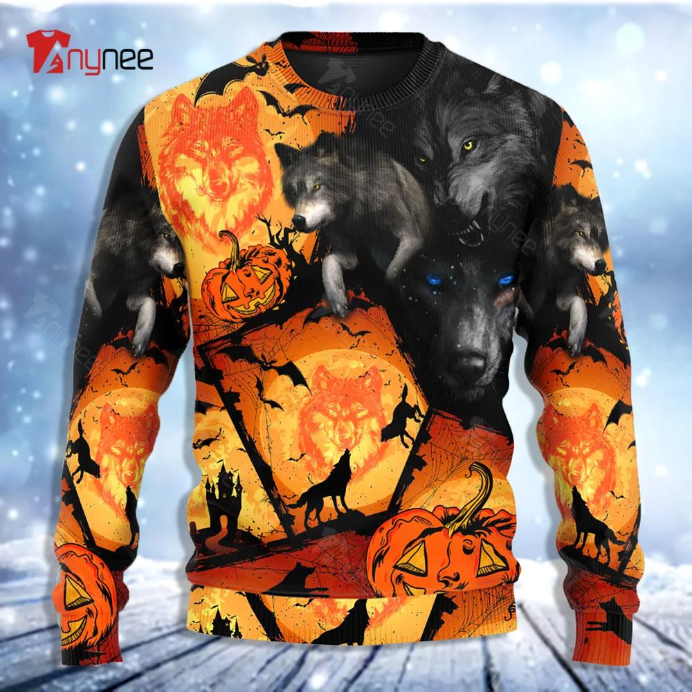 Wolf Pumpkincary Ugly Christmas Sweater- Best Christmas Gifts 2023