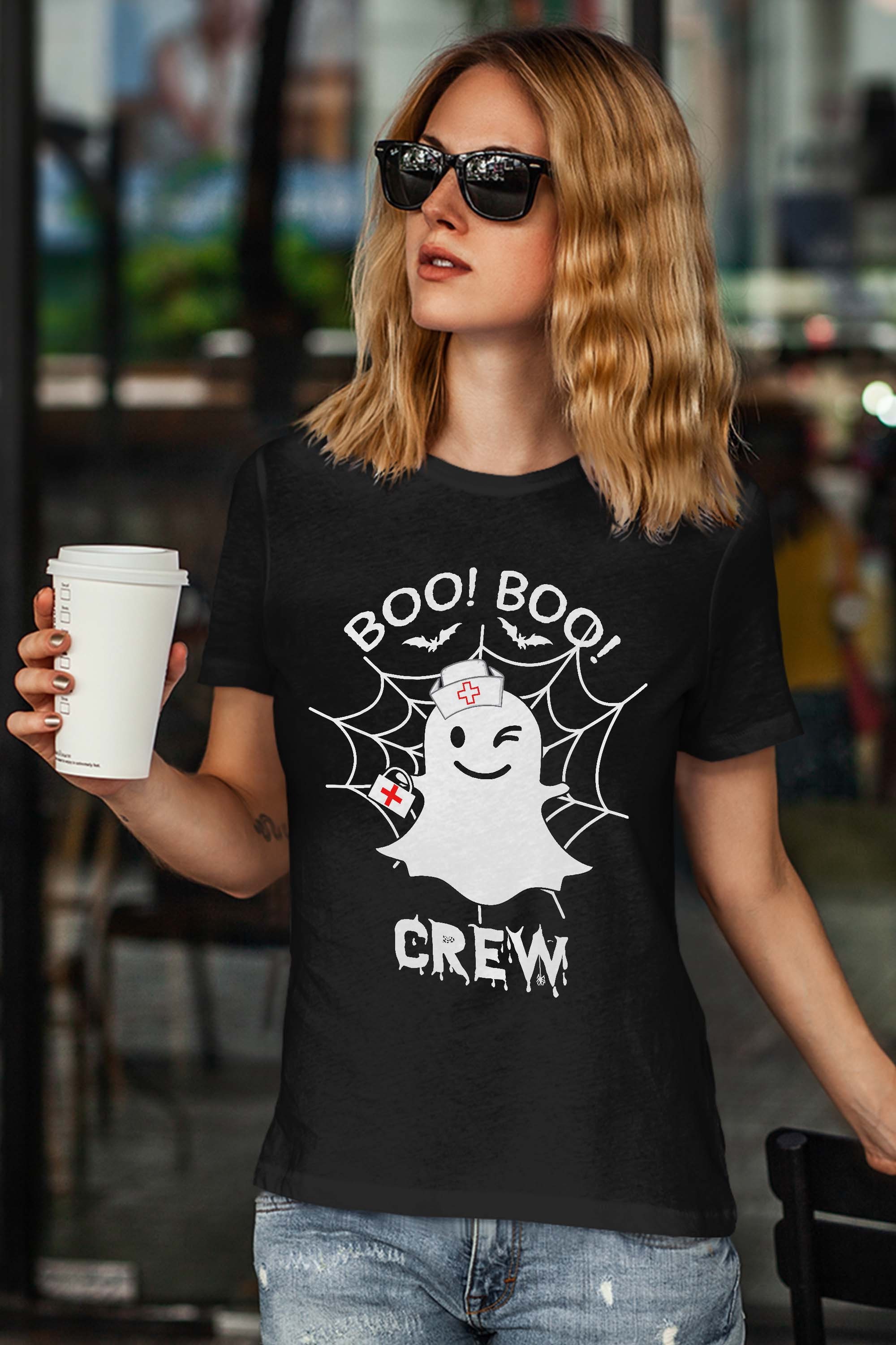 Womens Nurse RN Boo Boo Crew Ghost Nursing Funny Halloween T-Shirt