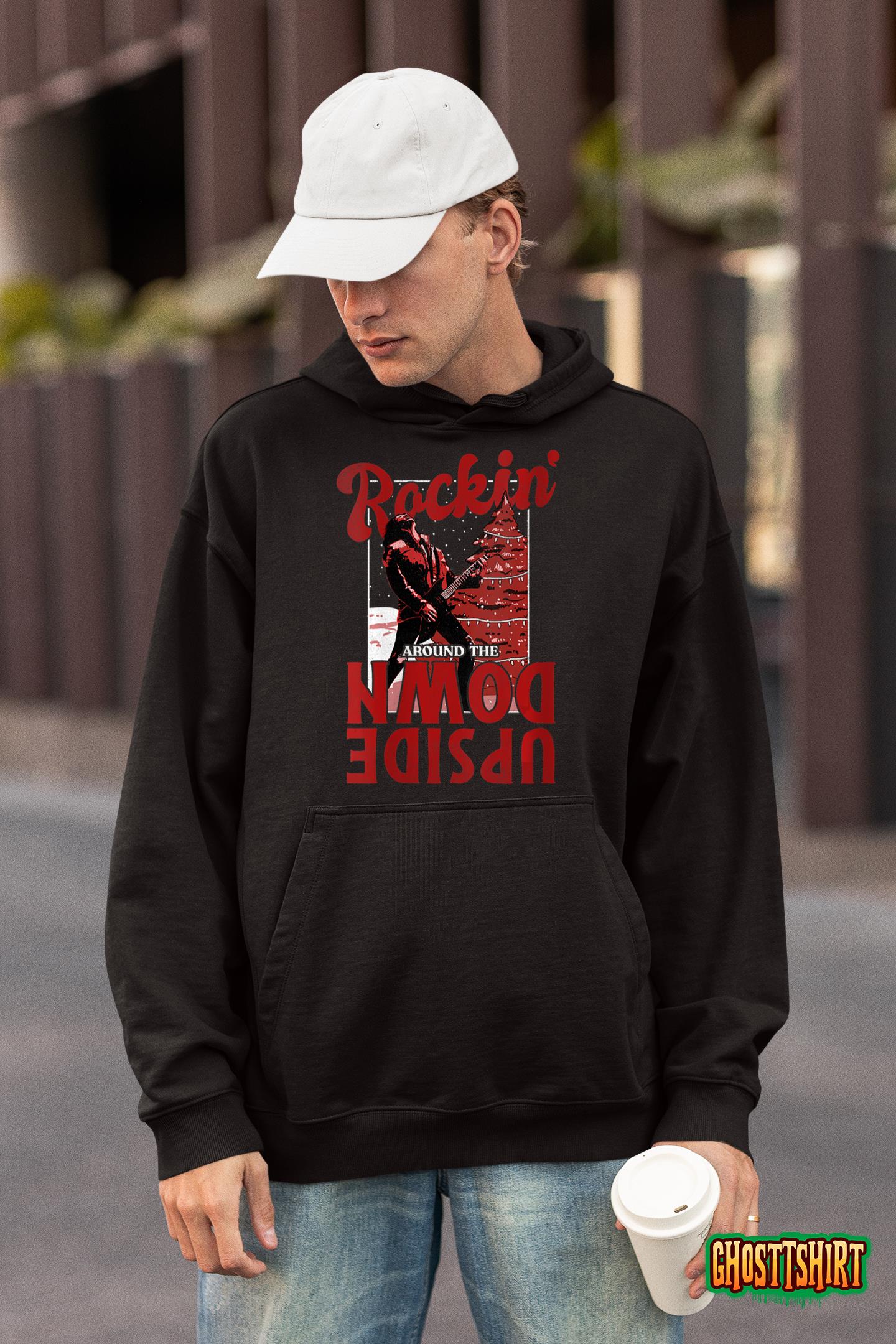 Womens Stranger Things Christmas Eddie Munson Rockin’ Upside Down Hoodie