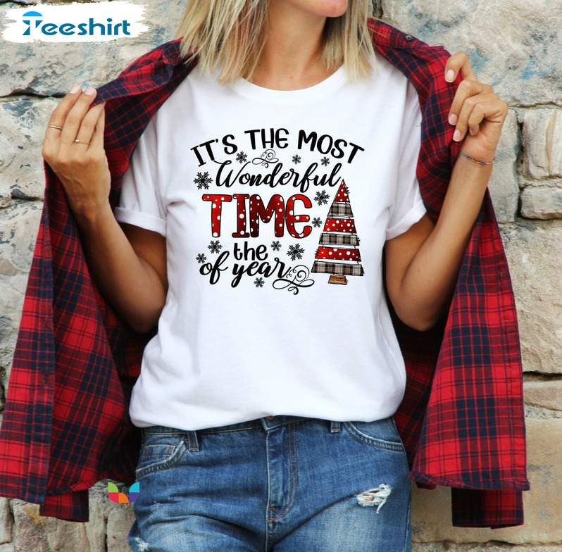 Wonderful Time Of The Year Shirt – Christmas Trees Long Sleeve Crewneck