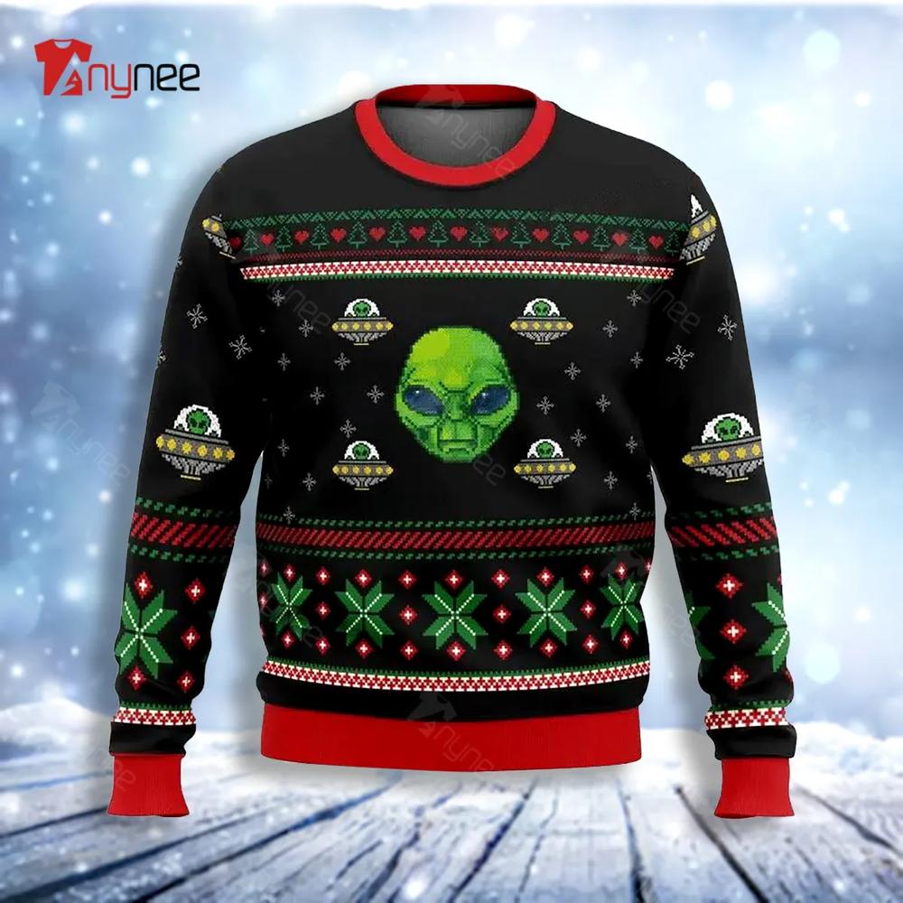 Xmas Alien With A Ufo Ugly Christmas Sweater- Best Christmas Gifts 2023