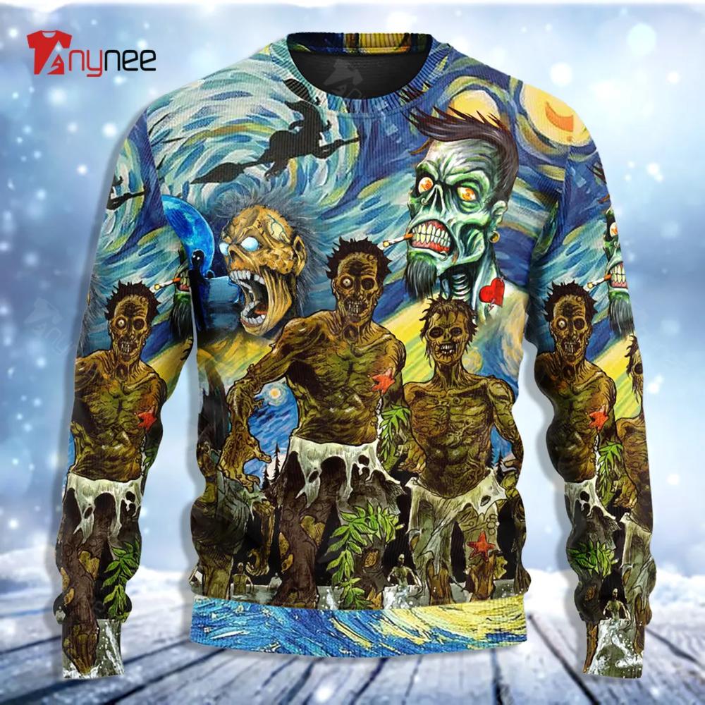 Zombie Crazytarry Night Funny Boo Arttyle Ugly Christmas Sweater- Best Christmas Gifts 2023