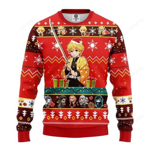 Agatsuma Zenitsu Demon Slayer Anime Christmas Ugly Sweater- Best Christmas Gifts 2023