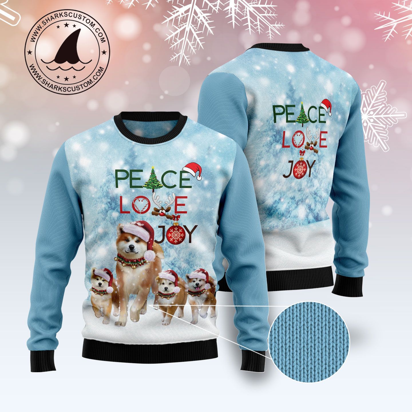 Akita Peace Love Joy Christmas Ugly Sweater- Best Christmas Gifts 2023