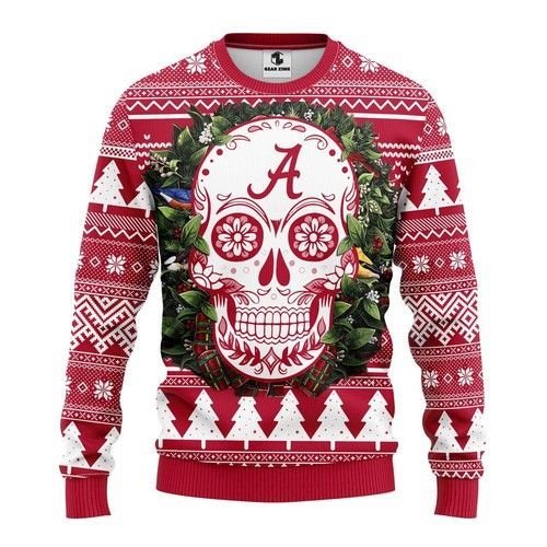 Alabama Crimson Tide Skull Flower Christmas Ugly Sweater- Best Christmas Gifts 2023