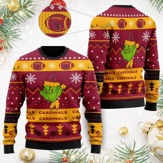 Arizona Cardinals American NFL Football Team Logo Cute Grinch Christmas Ugly Sweater- Best Christmas Gifts 2023