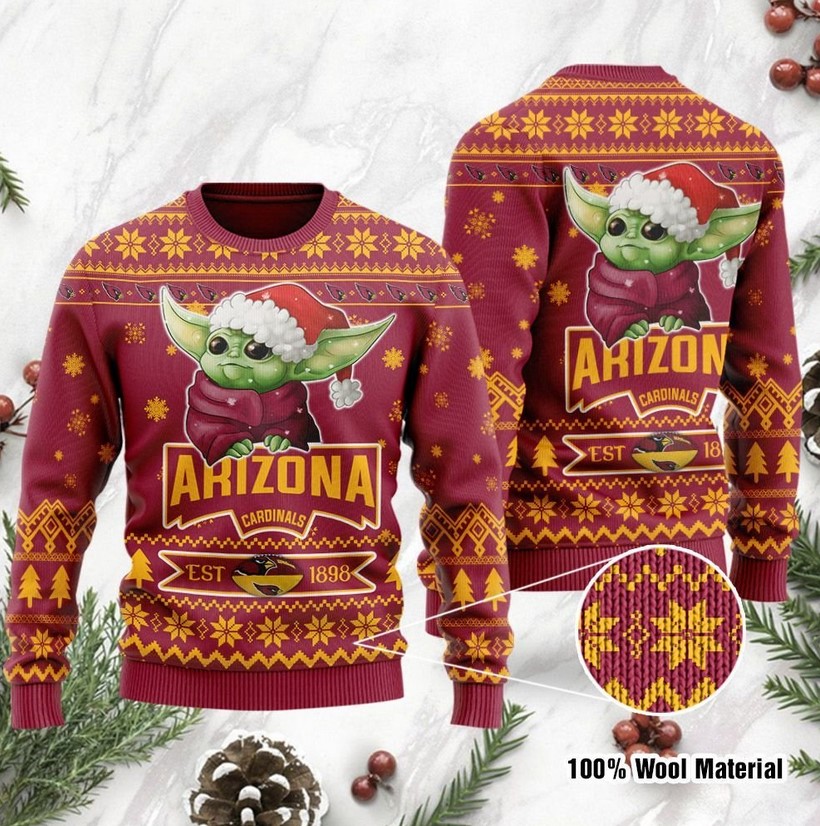 Arizona Cardinals Cute Baby Yoda Grogu Christmas Ugly Sweater- Best Christmas Gifts 2023