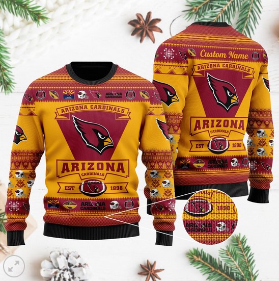 Arizona Cardinals Football Team Logo Custom Name Personalized Christmas Ugly Sweater- Best Christmas Gifts 2023