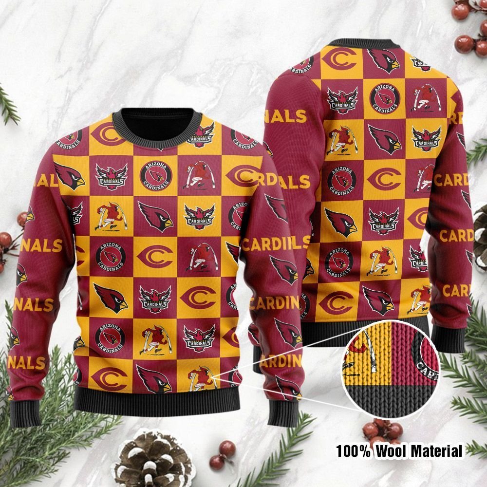 Arizona Cardinals Logo Checkered Flannel Christmas Ugly Sweater- Best Christmas Gifts 2023