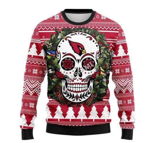 Arizona Cardinals Skull Flower Christmas Ugly Sweater- Best Christmas Gifts 2023