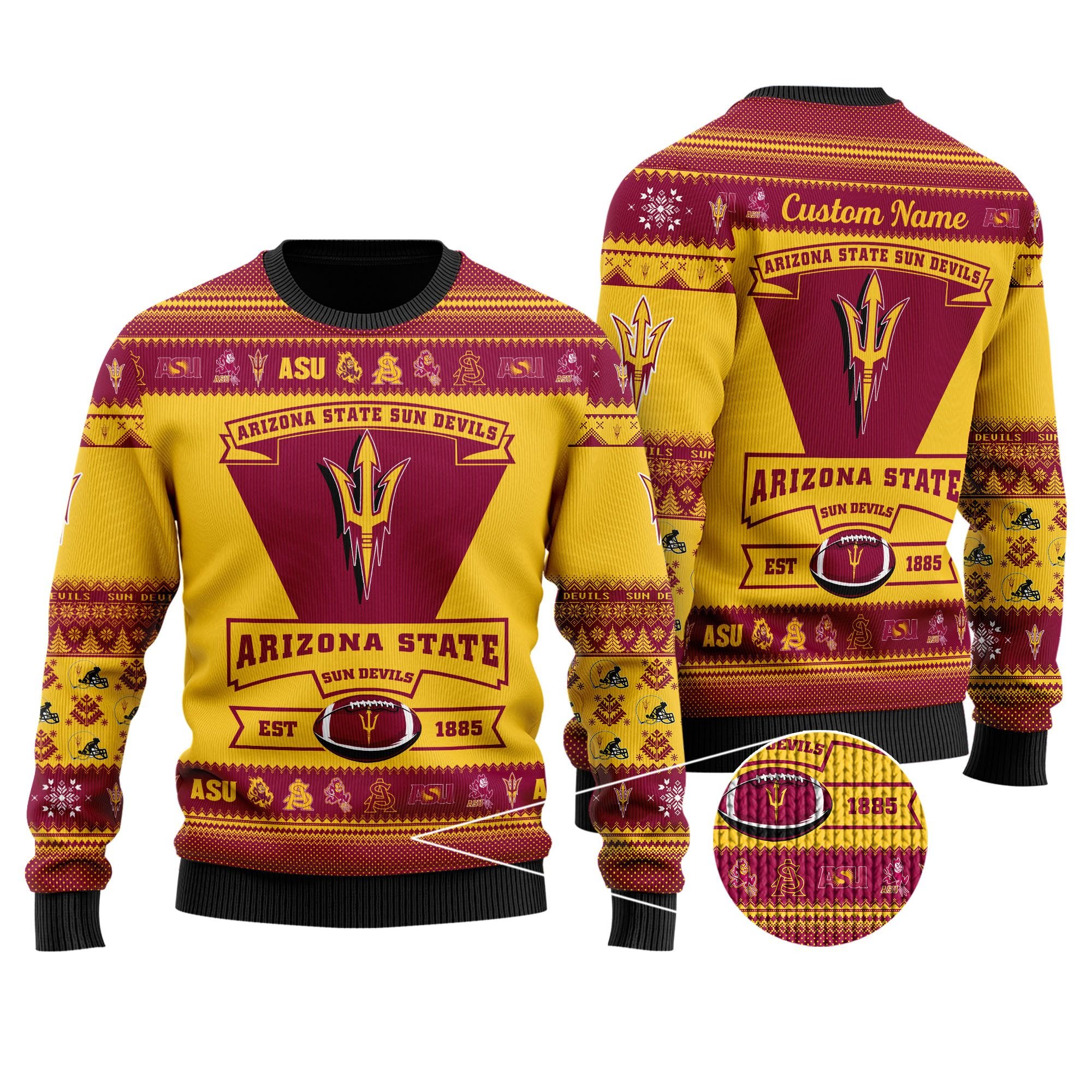 Arizona State Sun Devils Est 1885 NFL Christmas Ugly Sweater- Best Christmas Gifts 2023