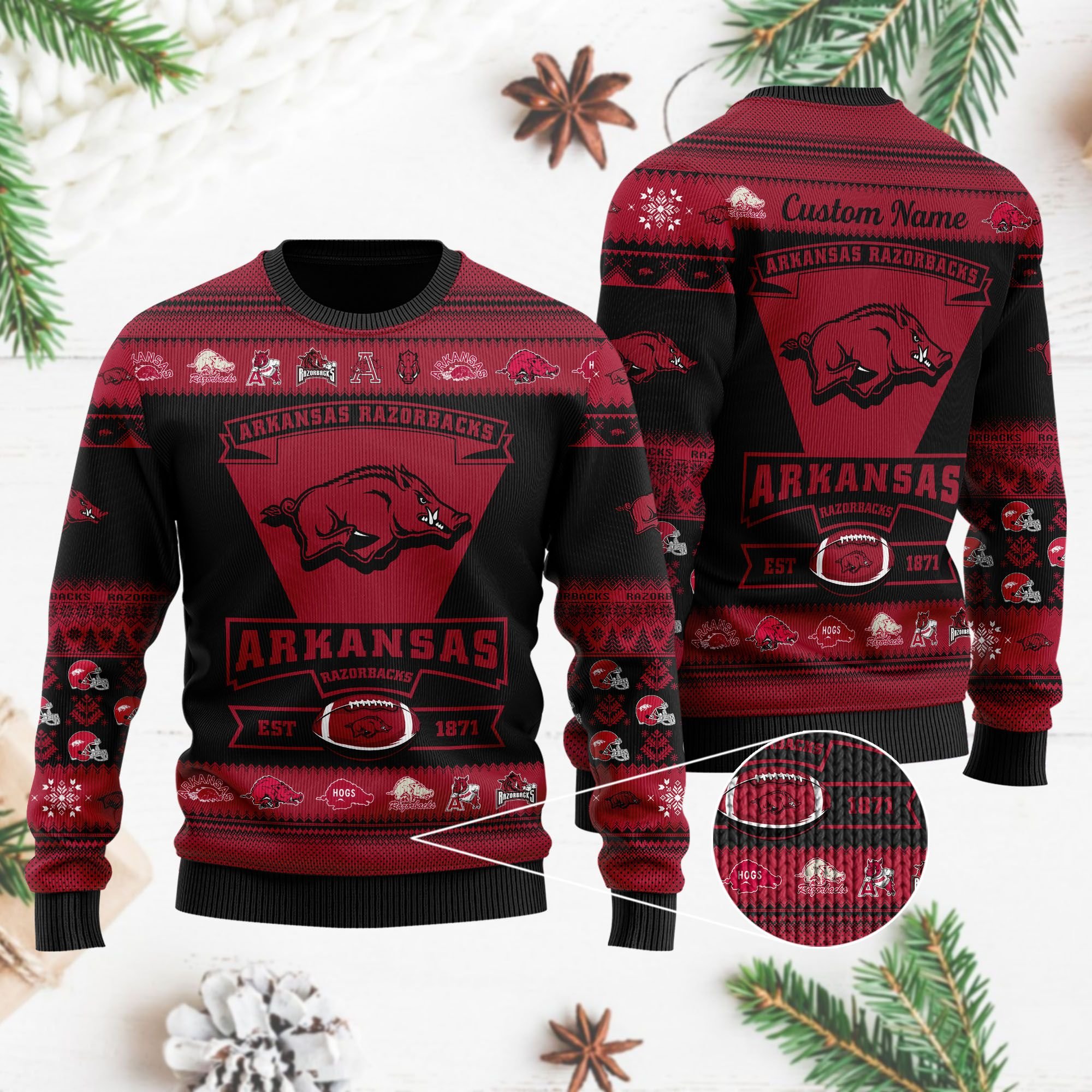 Arkansas Razorbacks Est 1871 NFL Christmas Ugly Sweater- Best Christmas Gifts 2023