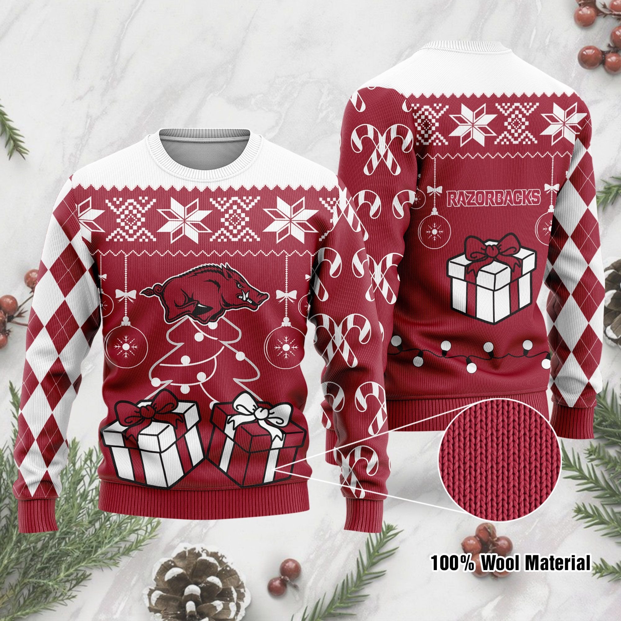 Arkansas Razorbacks Tree Gift Box Christmas Ugly Sweater- Best Christmas Gifts 2023