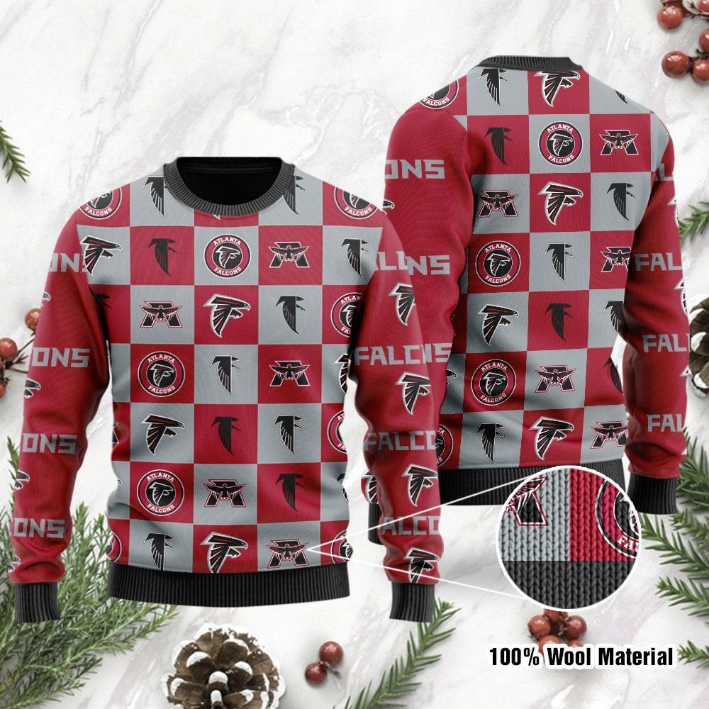 Atlanta Falcons Logo Checkered Flannel Christmas Ugly Sweater- Best Christmas Gifts 2023