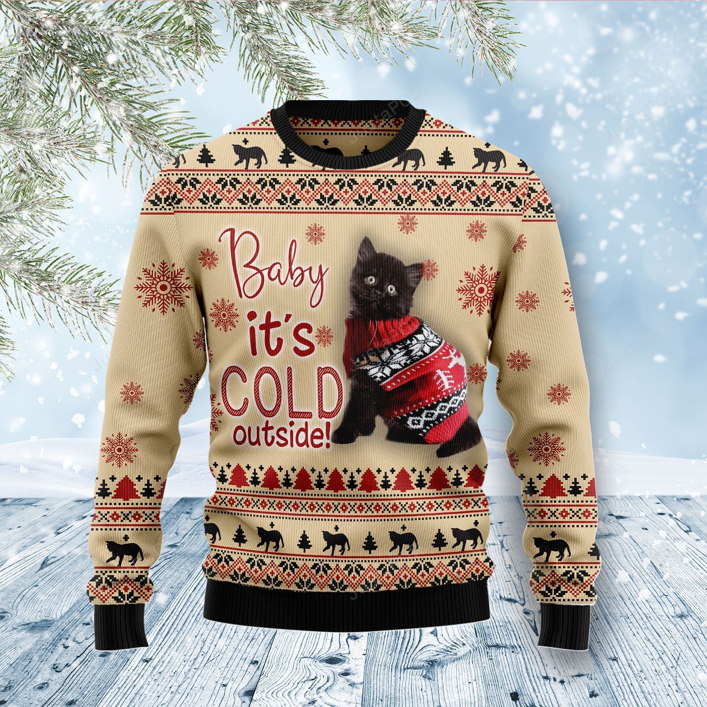 Baby It’s Cold Outside Black Cat Christmas Ugly Sweater- Best Christmas Gifts 2023