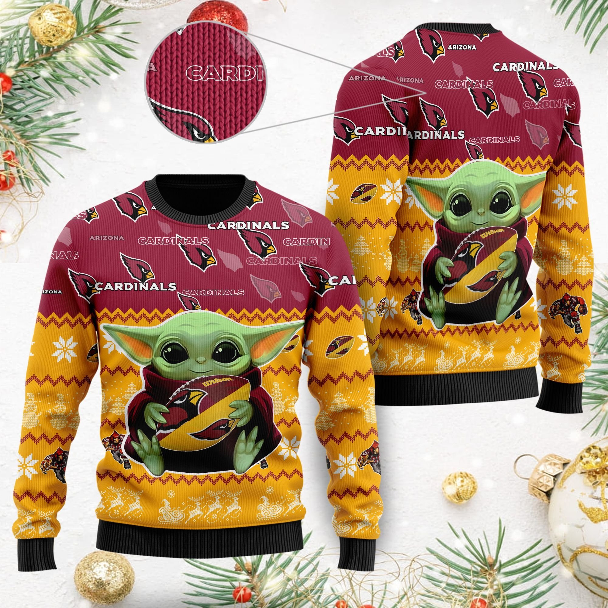 Baby Yoda Arizona Cardinals NFL Christmas Ugly Sweater- Best Christmas Gifts 2023