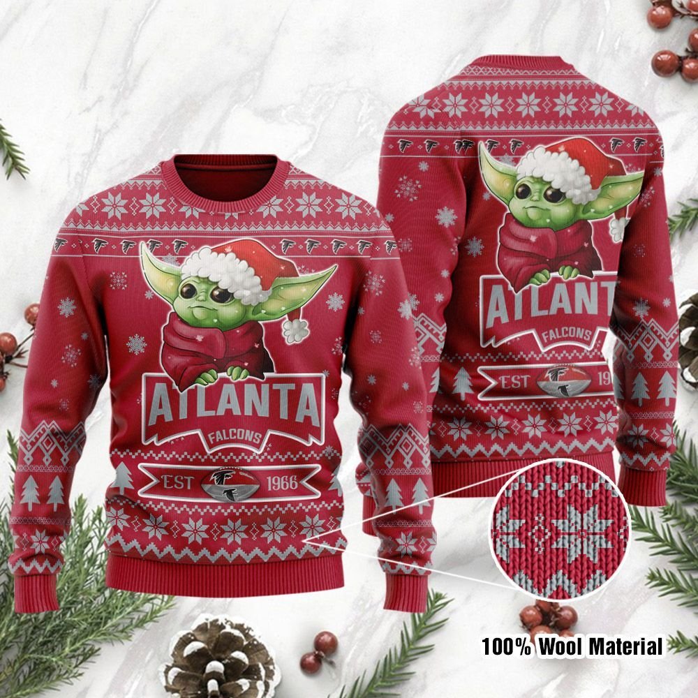 Baby Yoda Atlanta Falcons EST 1966 NFL Christmas Ugly Sweater- Best Christmas Gifts 2023