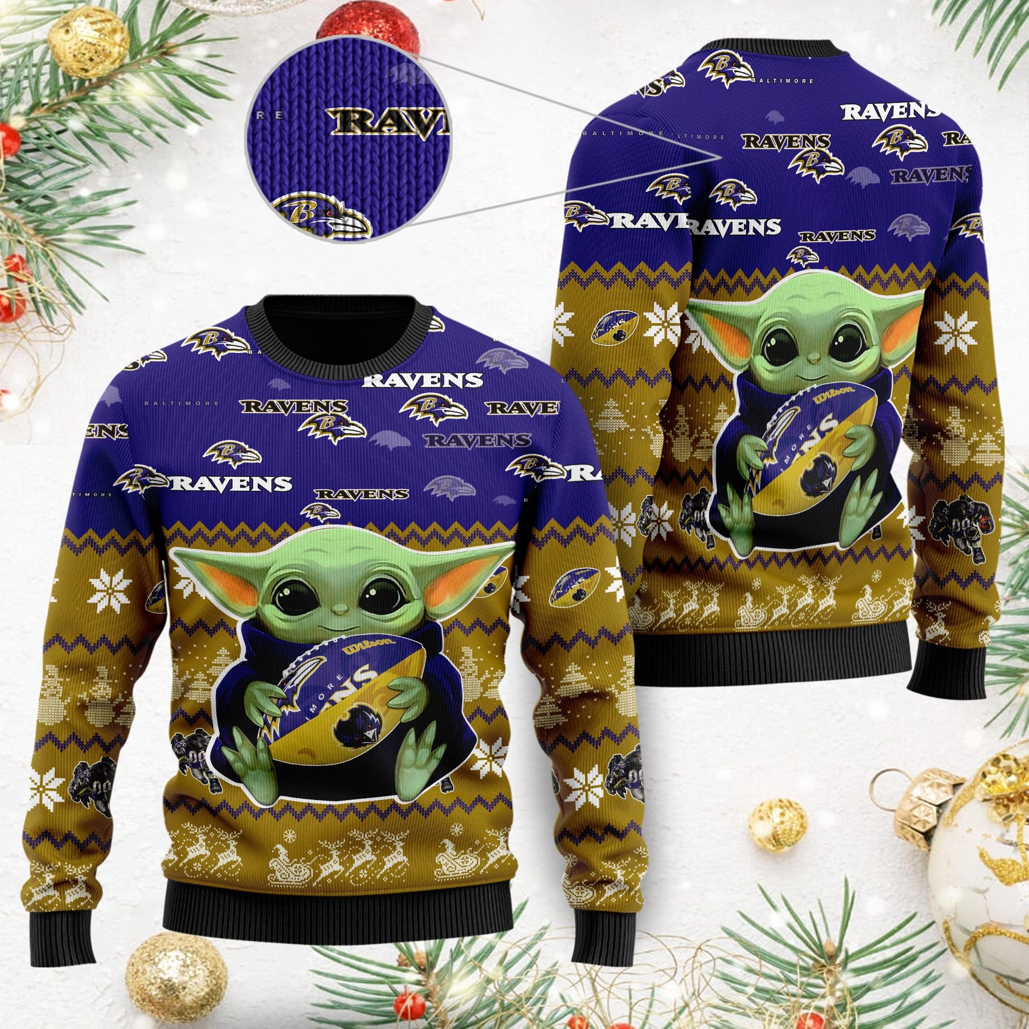 Baby Yoda Baltimore Ravens Christmas Ugly Sweater- Best Christmas Gifts 2023