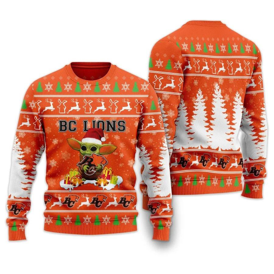 Baby yoda BC Lions Canadian Football Christmas Ugly Sweater- Best Christmas Gifts 2023