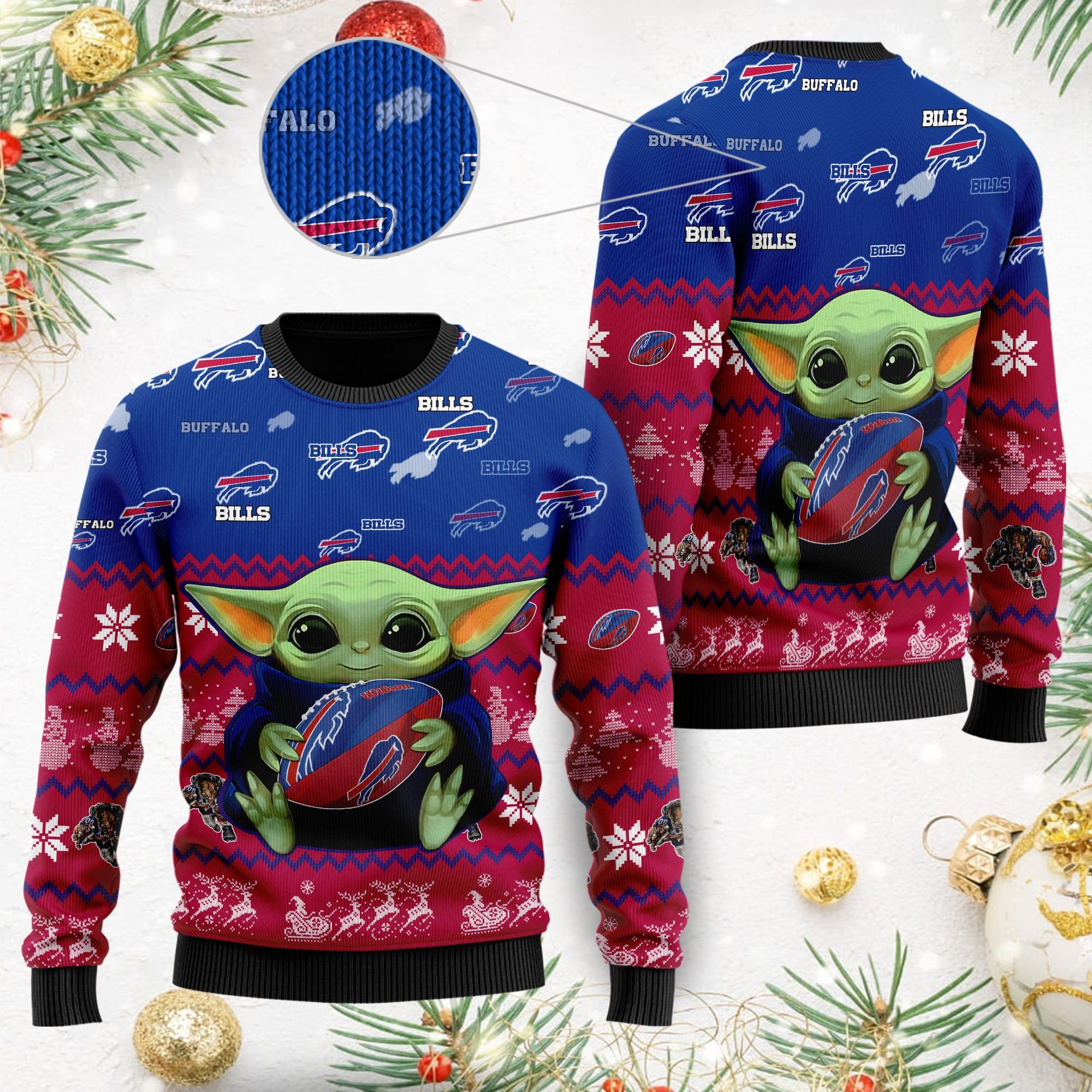 Baby Yoda Buffalo Bills Christmas Ugly Sweater- Best Christmas Gifts 2023