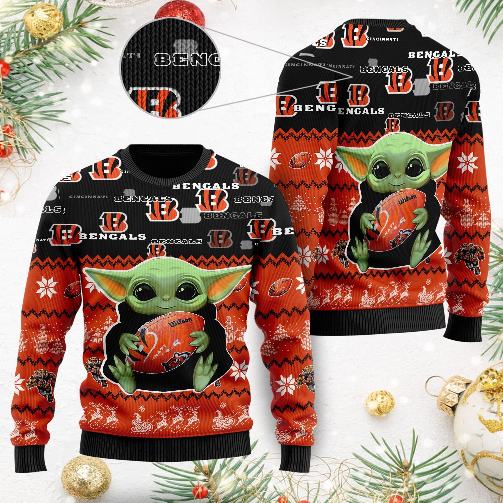 Baby Yoda Cincinnati Bengals Christmas Ugly Sweater- Best Christmas Gifts 2023