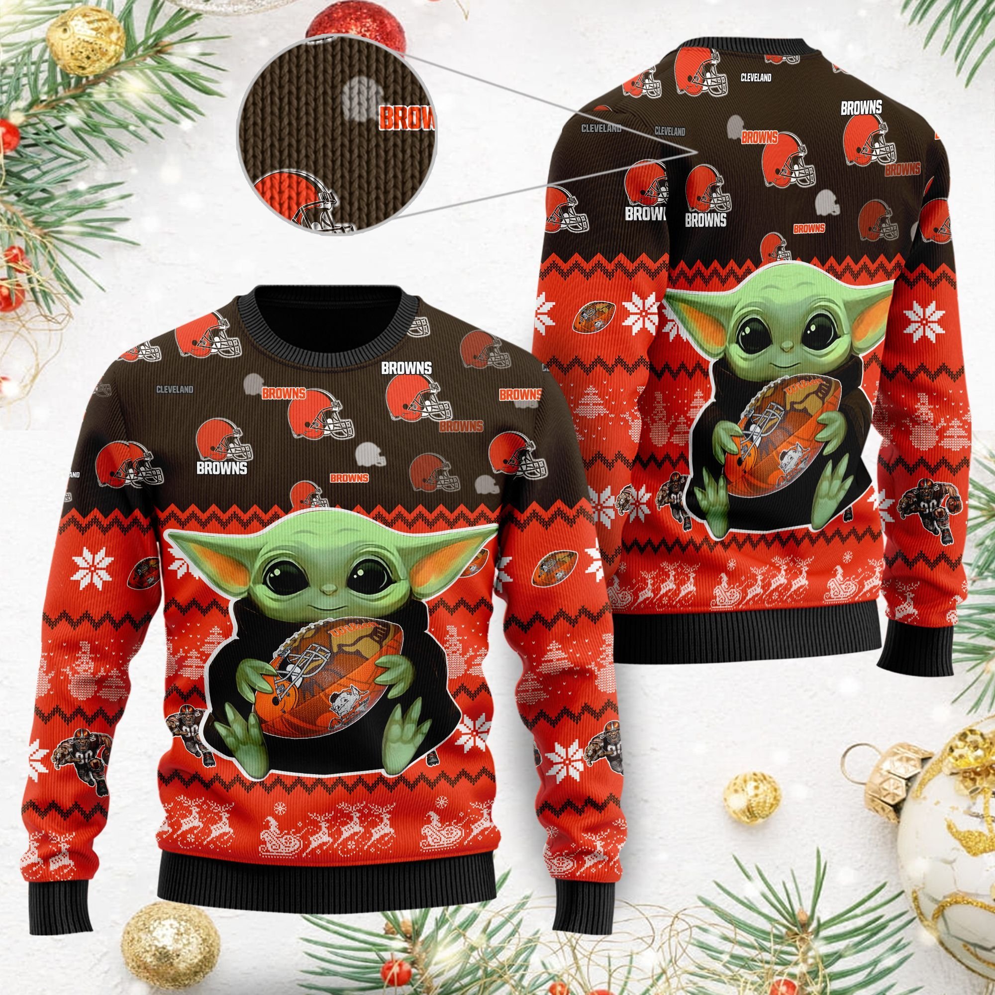 Baby Yoda Cleveland Browns American Football Christmas Ugly Sweater- Best Christmas Gifts 2023