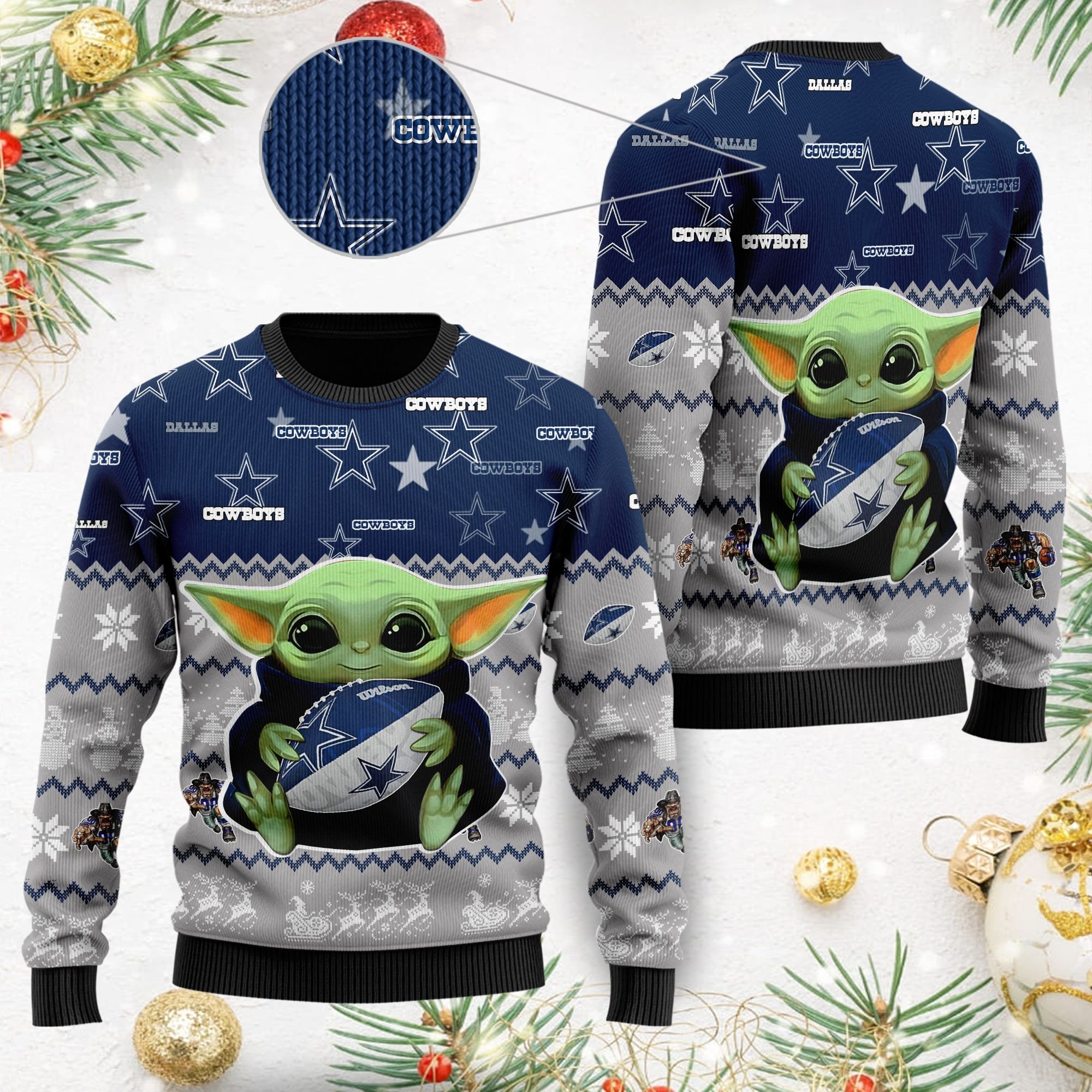 Baby Yoda Dallas Cowboys Christmas Ugly Sweater- Best Christmas Gifts 2023