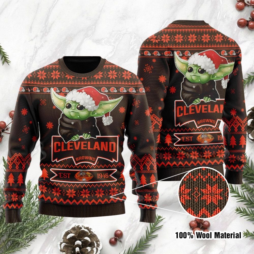 Baby Yoda Grogu Cleveland Browns Christmas Ugly Sweater- Best Christmas Gifts 2023