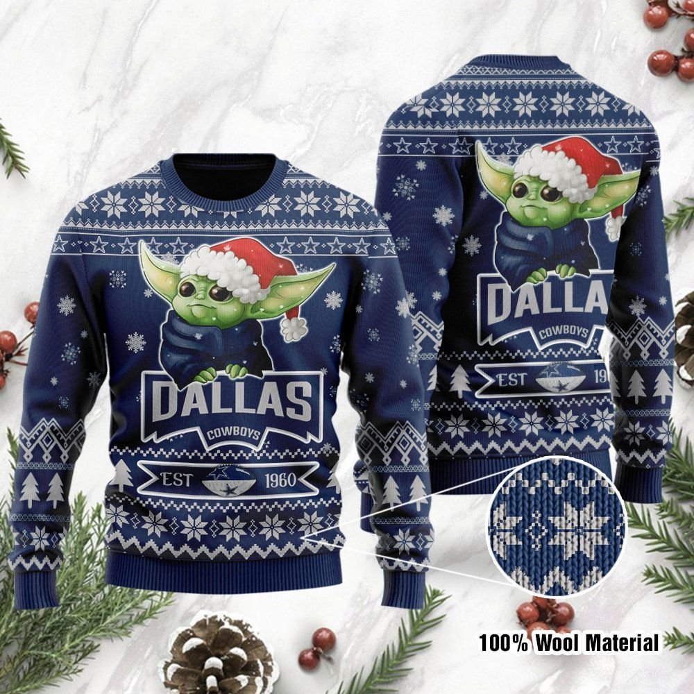 Baby Yoda Grogu Dallas Cowboys Christmas Ugly Sweater- Best Christmas Gifts 2023