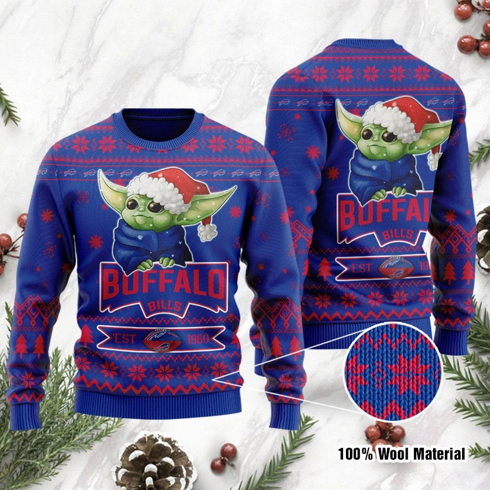 Baby Yoda Grogu Santa Buffalo Bills Christmas Ugly Sweater- Best Christmas Gifts 2023