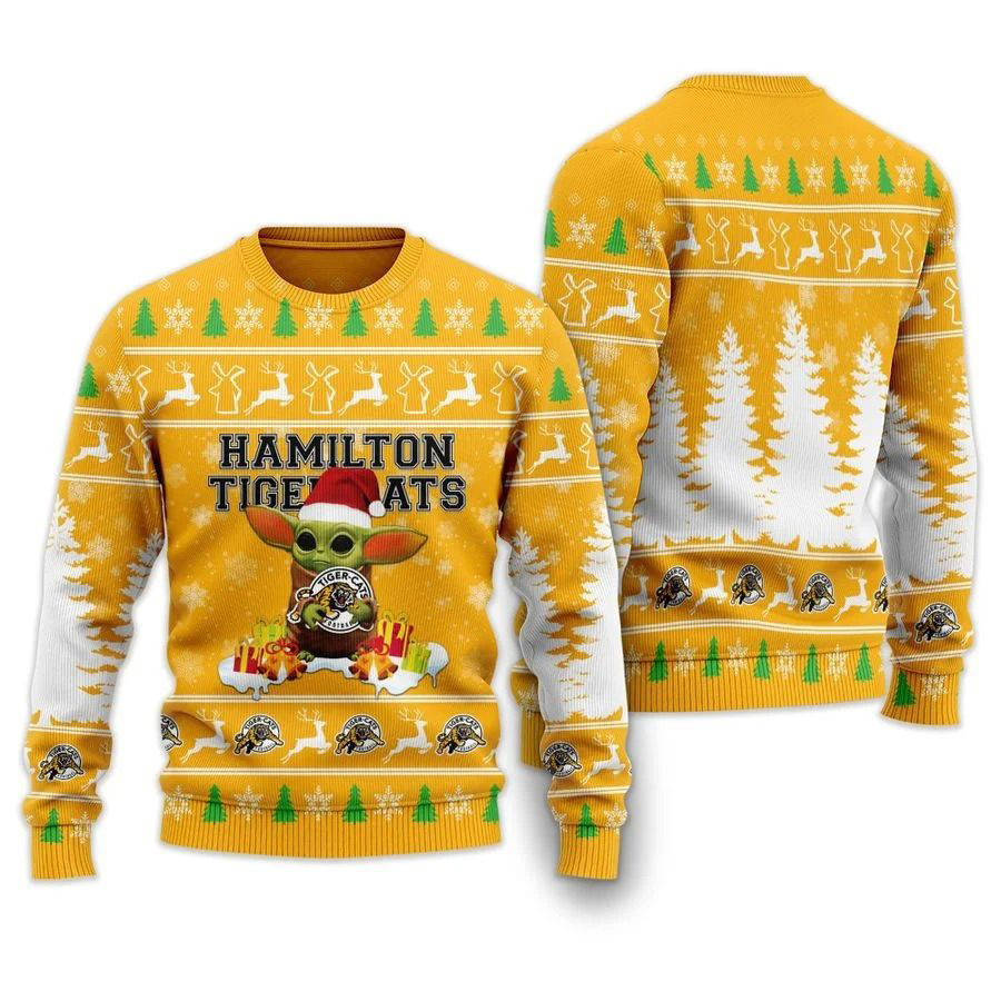 Baby Yoda Hamilton Tiger-Cats Christmas Ugly Sweater- Best Christmas Gifts 2023