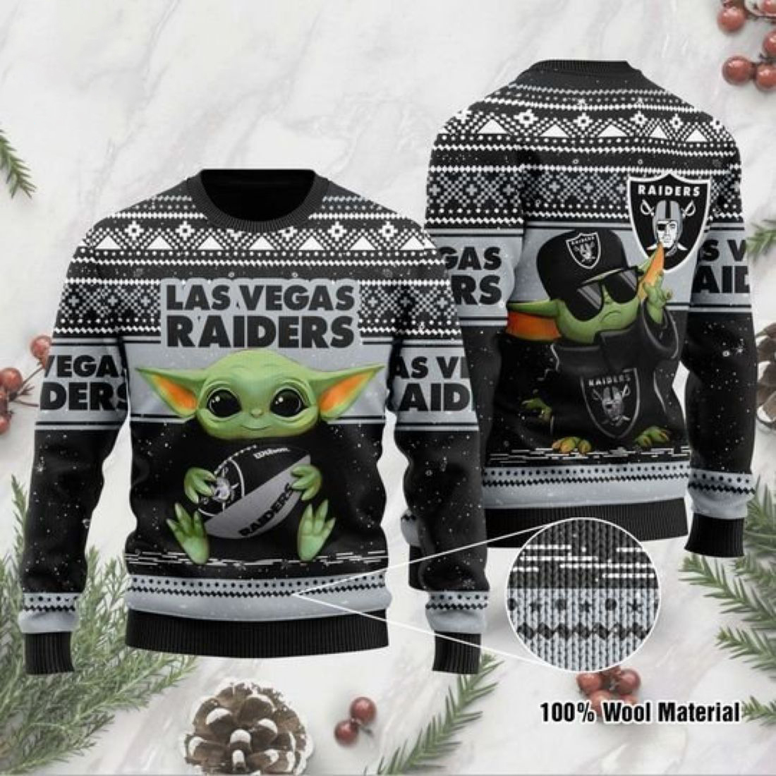 Baby Yoda Las Vegas Raiders Christmas Ugly Sweater- Best Christmas Gifts 2023