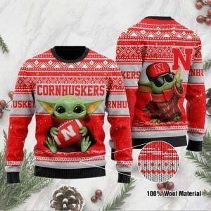 Baby Yoda Nebraska Cornhuskers Christmas Ugly Sweater- Best Christmas Gifts 2023