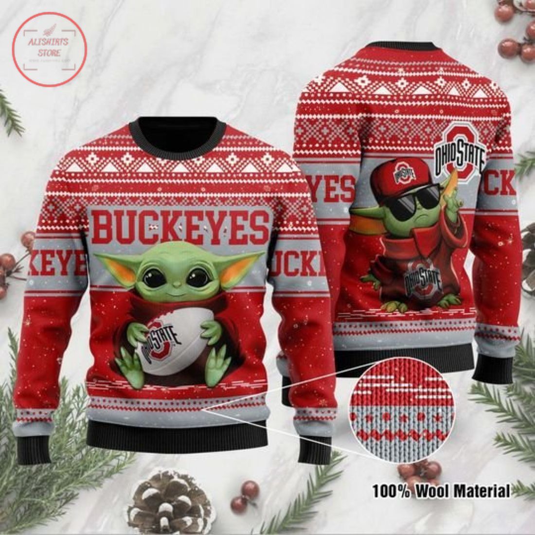 Baby Yoda Ohio State Buckeyes Christmas Ugly Sweater- Best Christmas Gifts 2023