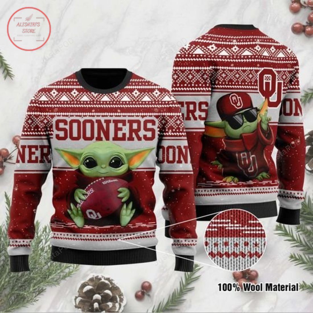 Baby Yoda Oklahoma Sooners Football Christmas Ugly Sweater- Best Christmas Gifts 2023