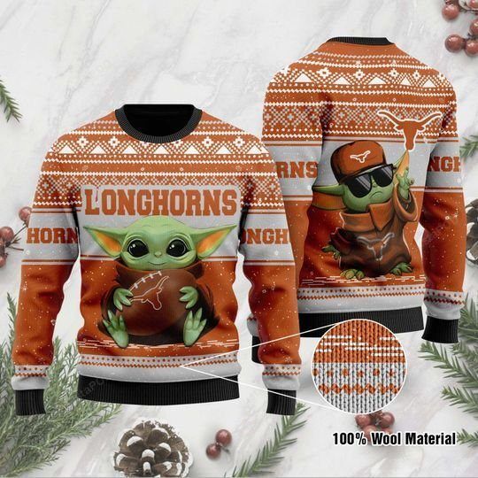 Baby Yoda Texas Longhorns Football Christmas Ugly Sweater- Best Christmas Gifts 2023