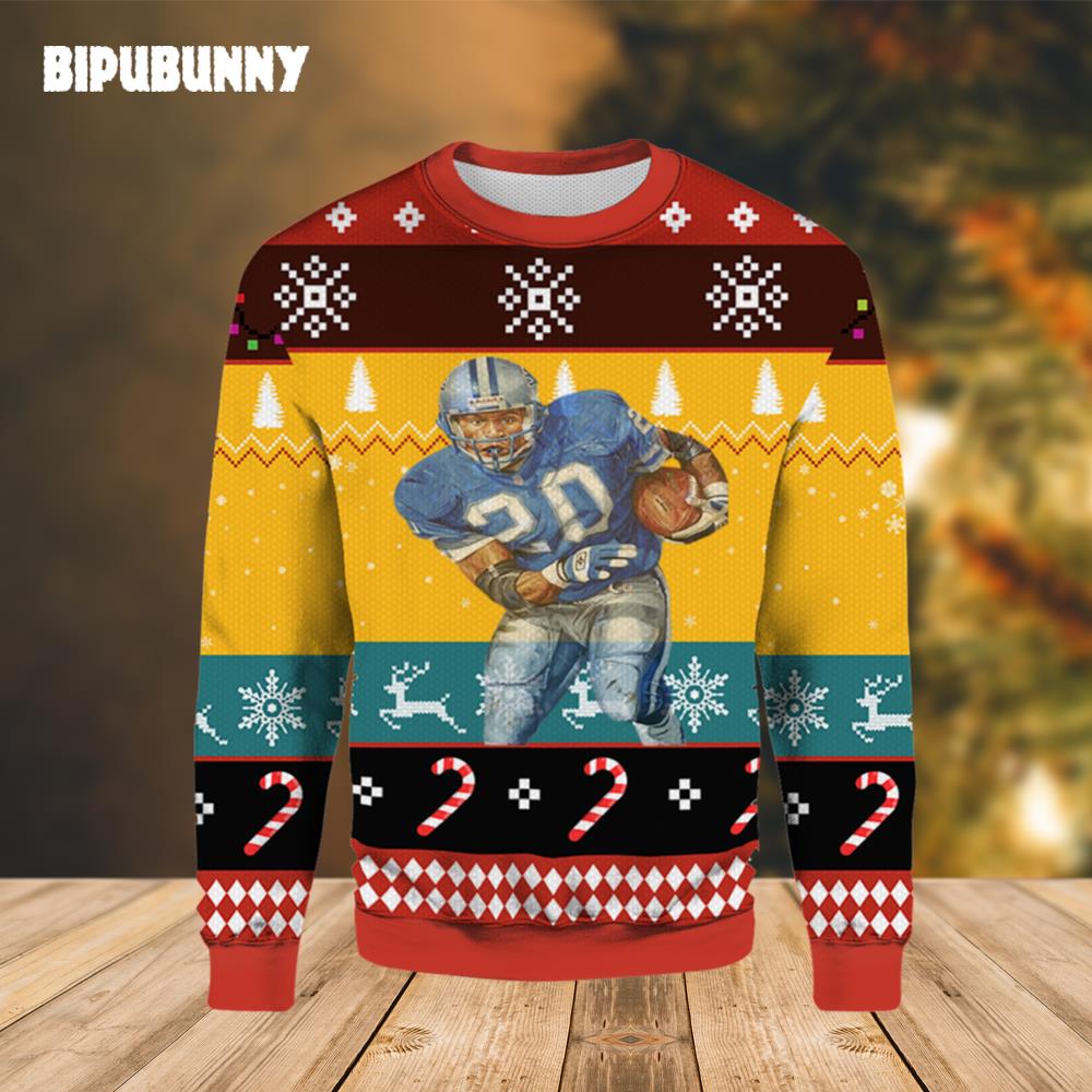 Barry Sanders Detroit Lions Ugly Christmas Sweater- Best Christmas Gifts 2023