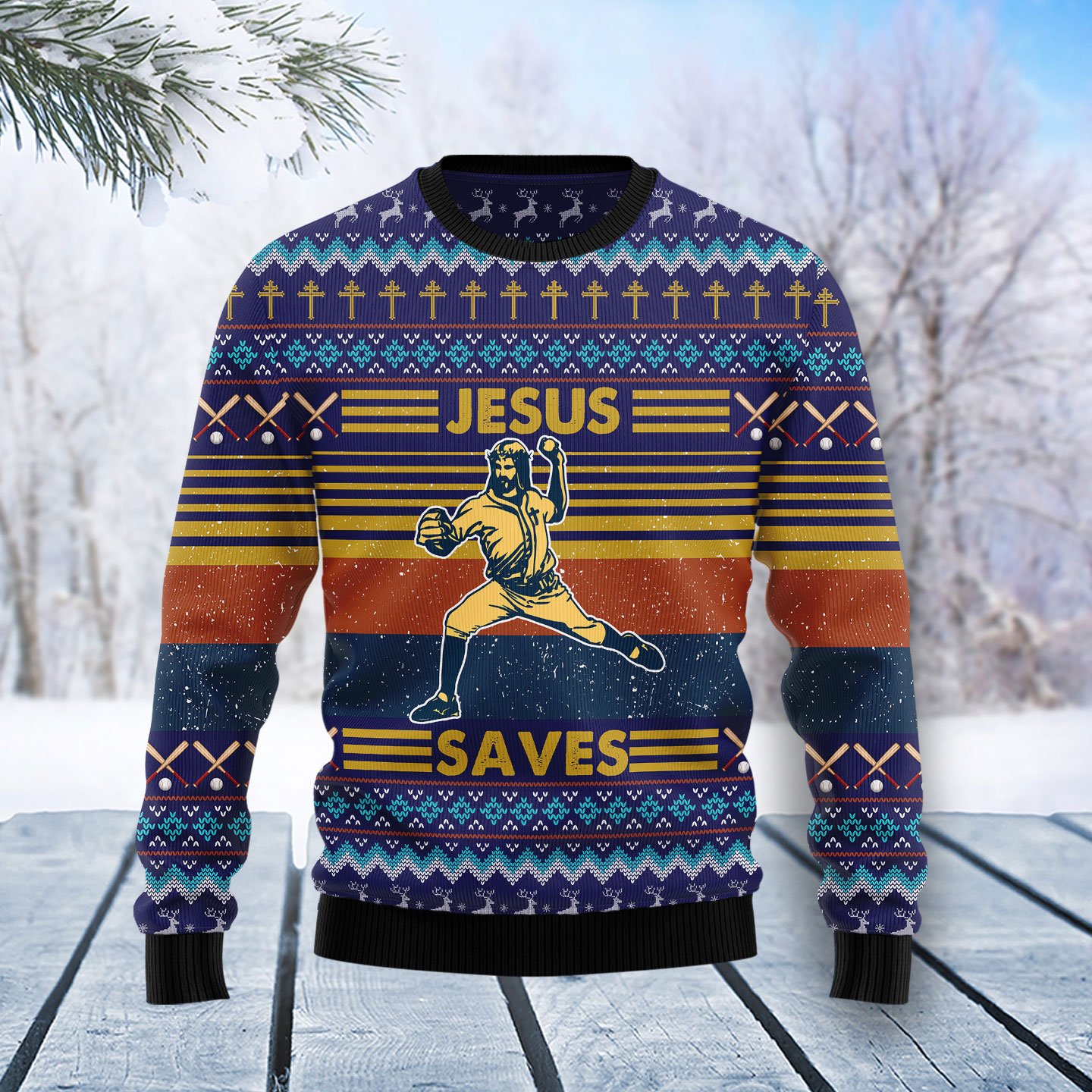 Baseball Jesus Save Christmas Ugly Sweater- Best Christmas Gifts 2023