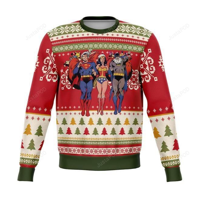 Batman Superman Wonder Woman Christmas Ugly Sweater- Best Christmas Gifts 2023