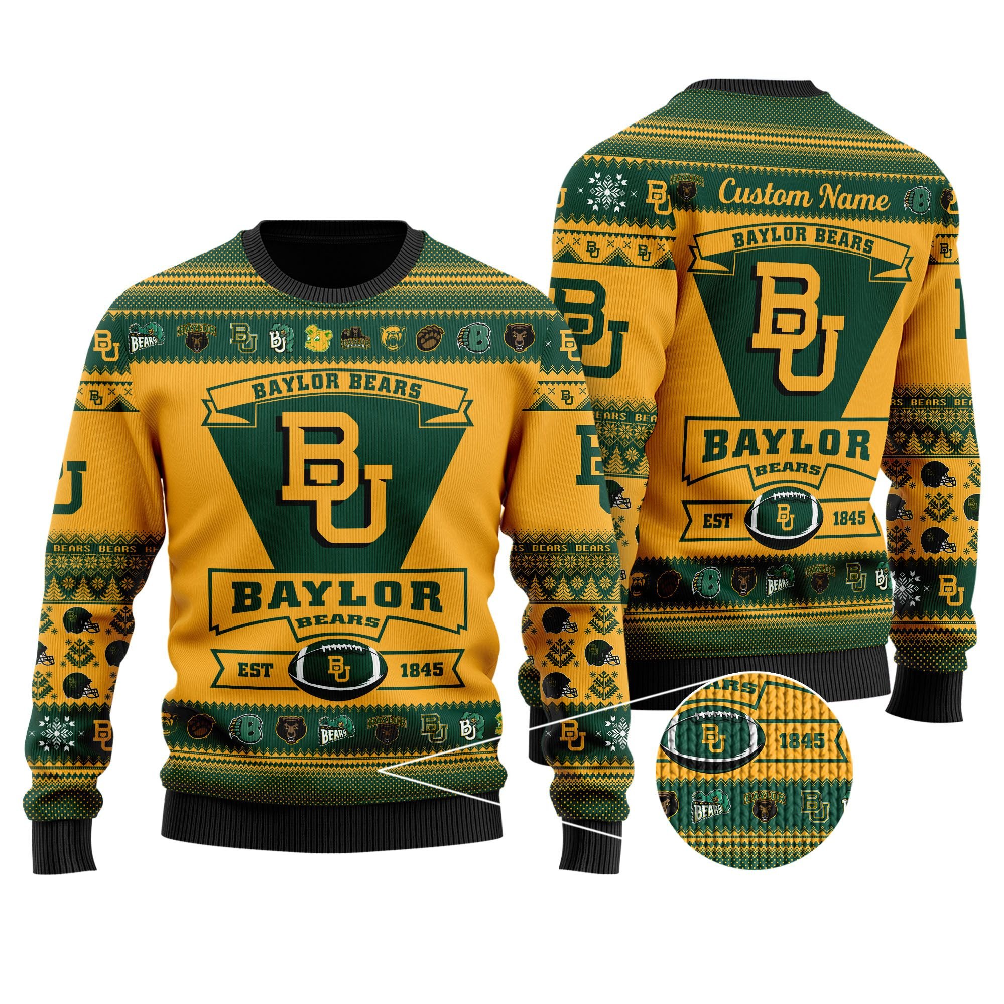 Baylor Bears Football EST 1845 Christmas Ugly Sweater- Best Christmas Gifts 2023